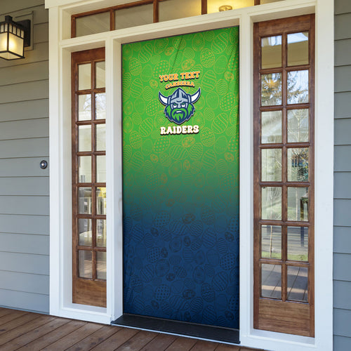 Personalized Canberra Raiders Door Cover Easter Mascot - Colorful Eggs Cartoon Style