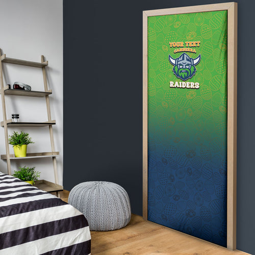 Personalized Canberra Raiders Door Cover Easter Mascot - Colorful Eggs Cartoon Style