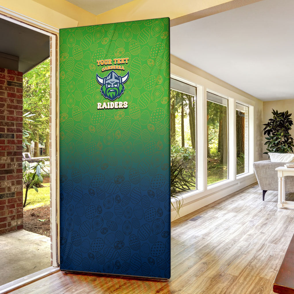 Personalized Canberra Raiders Door Cover Easter Mascot - Colorful Eggs Cartoon Style