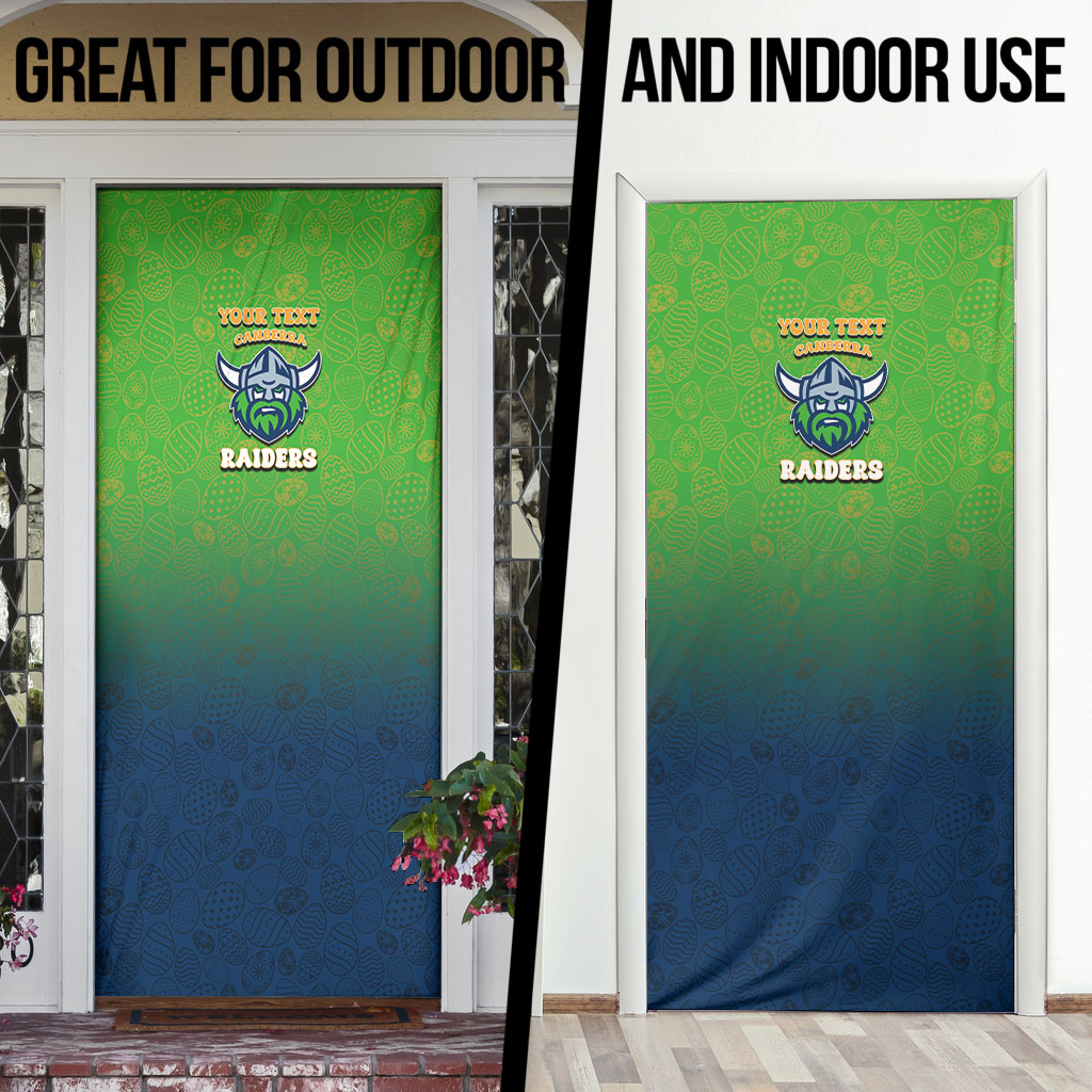 Personalized Canberra Raiders Door Cover Easter Mascot - Colorful Eggs Cartoon Style