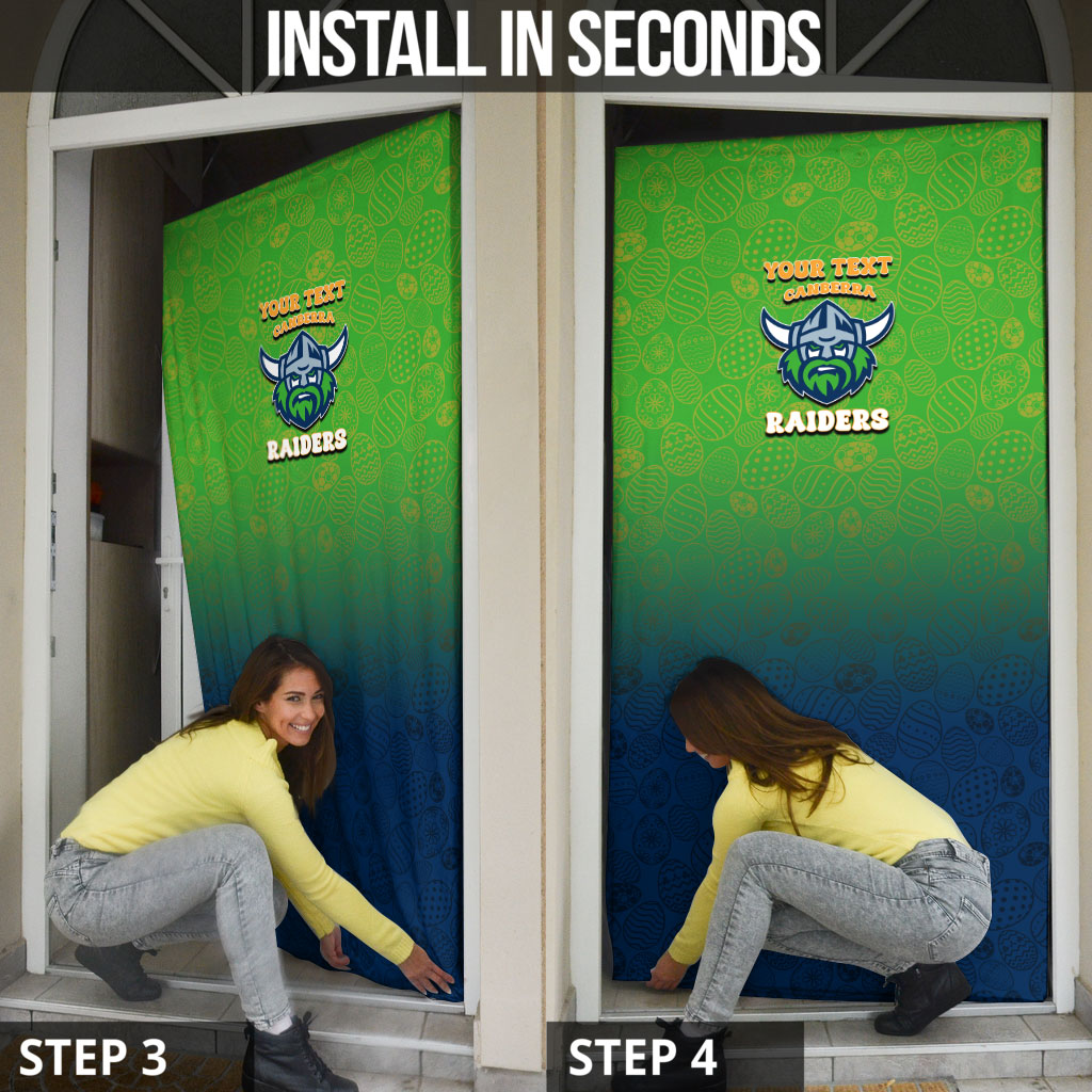 Personalized Canberra Raiders Door Cover Easter Mascot - Colorful Eggs Cartoon Style