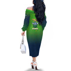Personalized Canberra Raiders Family Matching Off The Shoulder Long Sleeve Dress and Hawaiian Shirt Easter Mascot - Colorful Eggs Cartoon Style
