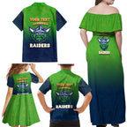 Personalized Canberra Raiders Family Matching Off Shoulder Maxi Dress and Hawaiian Shirt Easter Mascot - Colorful Eggs Cartoon Style
