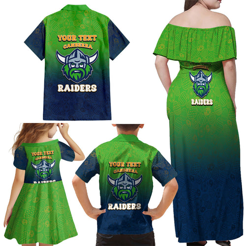 Personalized Canberra Raiders Family Matching Off Shoulder Maxi Dress and Hawaiian Shirt Easter Mascot - Colorful Eggs Cartoon Style