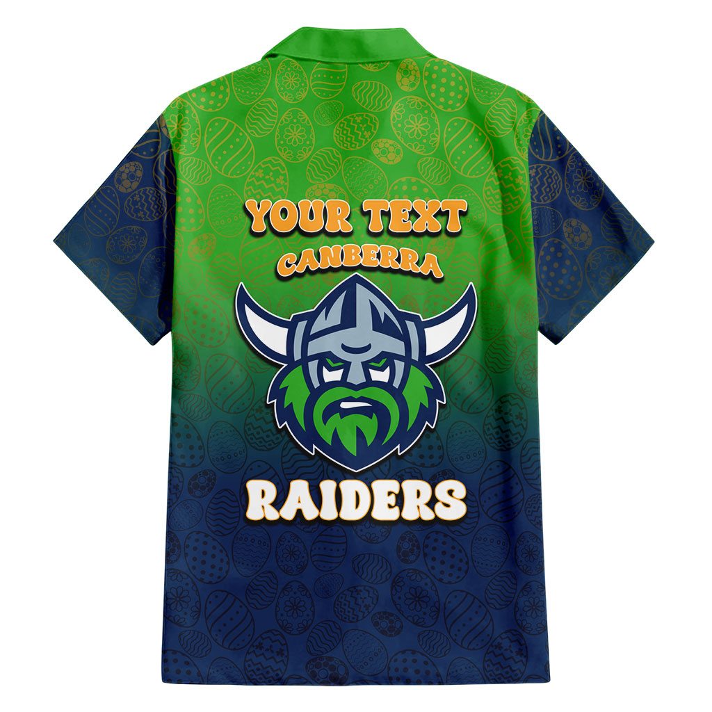 Personalized Canberra Raiders Family Matching Off Shoulder Short Dress and Hawaiian Shirt Easter Mascot - Colorful Eggs Cartoon Style