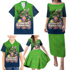 Personalized Canberra Raiders Family Matching Puletasi and Hawaiian Shirt Easter Mascot - Colorful Eggs Cartoon Style