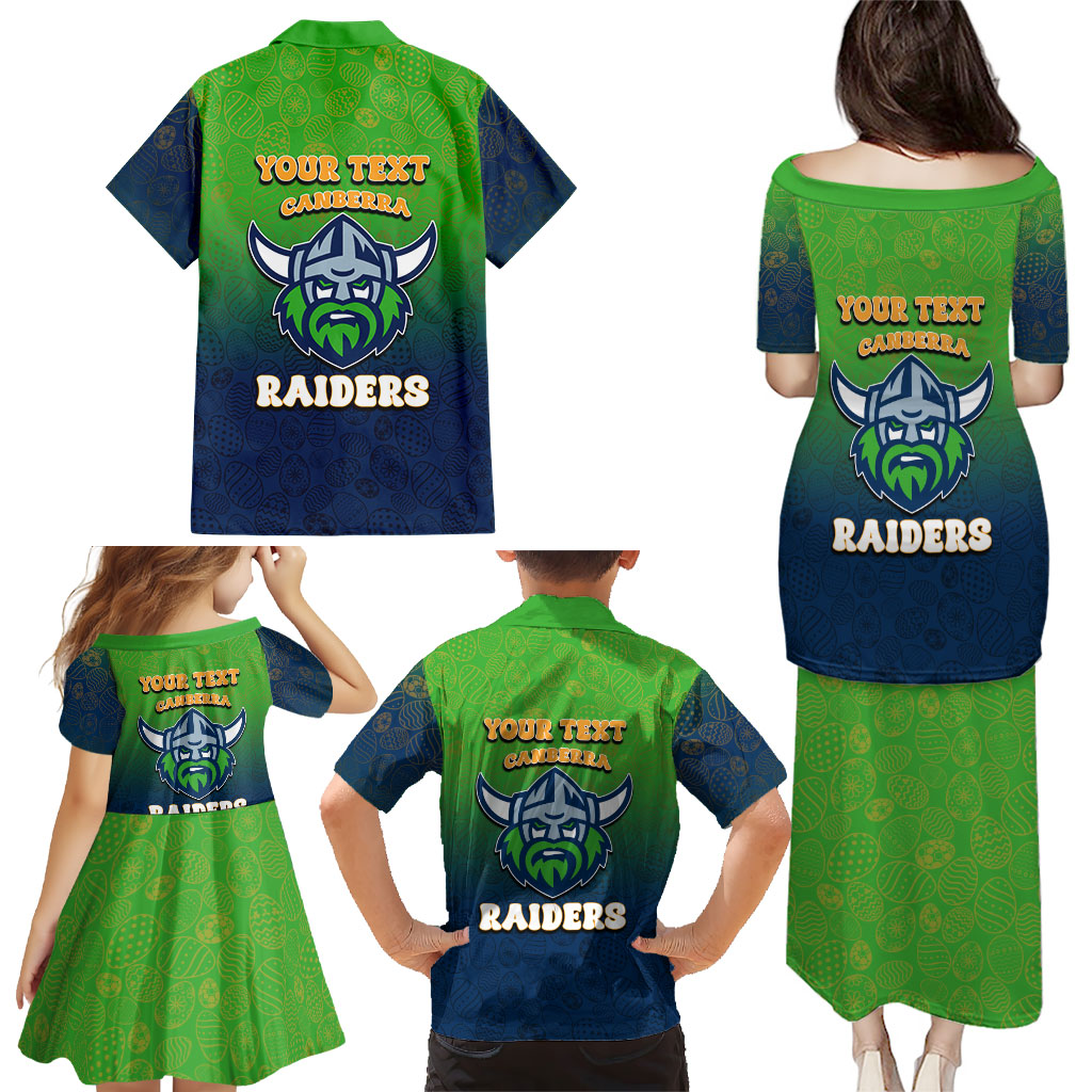Personalized Canberra Raiders Family Matching Puletasi and Hawaiian Shirt Easter Mascot - Colorful Eggs Cartoon Style