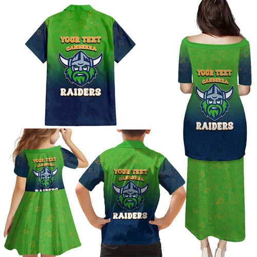 Personalized Canberra Raiders Family Matching Puletasi and Hawaiian Shirt Easter Mascot - Colorful Eggs Cartoon Style