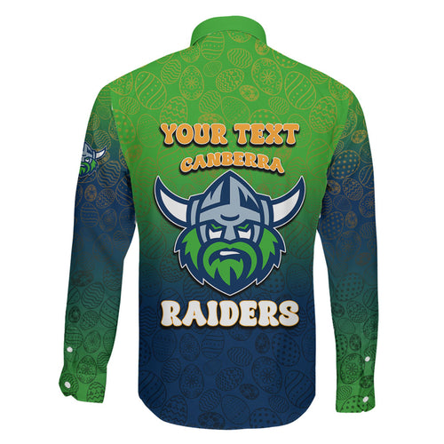 Personalized Canberra Raiders Family Matching Puletasi and Hawaiian Shirt Easter Mascot - Colorful Eggs Cartoon Style
