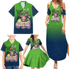 Personalized Canberra Raiders Family Matching Summer Maxi Dress and Hawaiian Shirt Easter Mascot - Colorful Eggs Cartoon Style