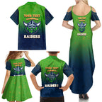 Personalized Canberra Raiders Family Matching Summer Maxi Dress and Hawaiian Shirt Easter Mascot - Colorful Eggs Cartoon Style