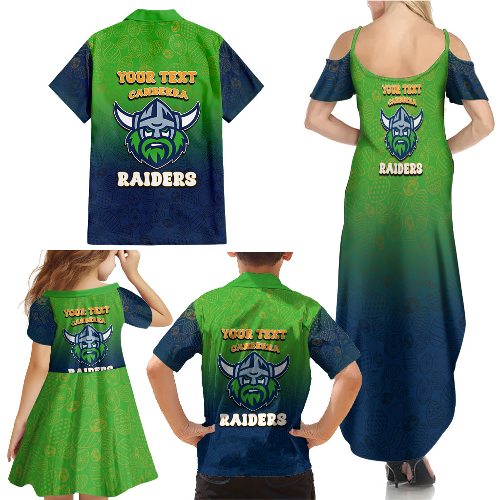 Personalized Canberra Raiders Family Matching Summer Maxi Dress and Hawaiian Shirt Easter Mascot - Colorful Eggs Cartoon Style