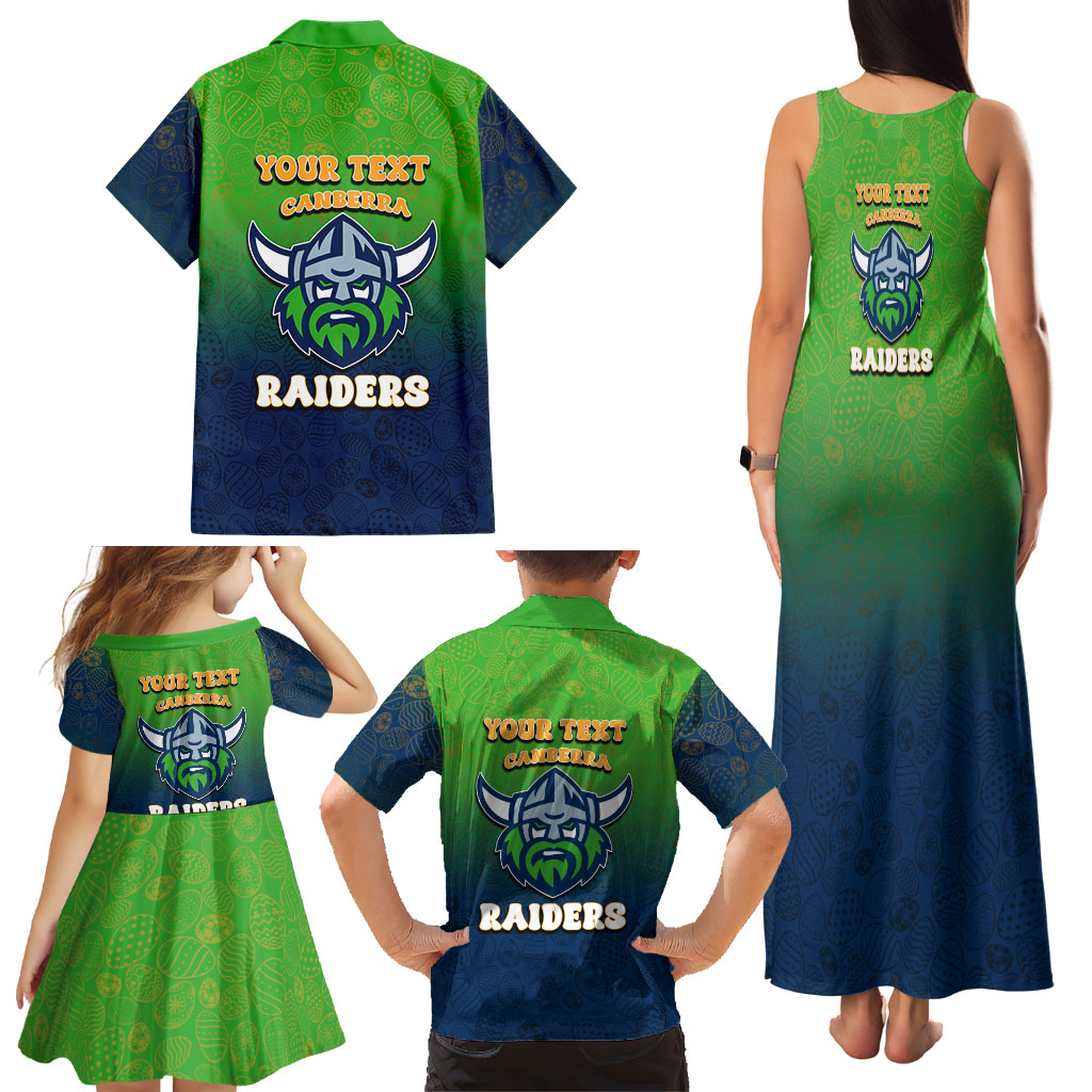 Personalized Canberra Raiders Family Matching Tank Maxi Dress and Hawaiian Shirt Easter Mascot - Colorful Eggs Cartoon Style