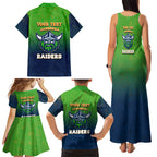 Personalized Canberra Raiders Family Matching Tank Maxi Dress and Hawaiian Shirt Easter Mascot - Colorful Eggs Cartoon Style
