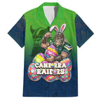 Personalized Canberra Raiders Family Matching Tank Maxi Dress and Hawaiian Shirt Easter Mascot - Colorful Eggs Cartoon Style