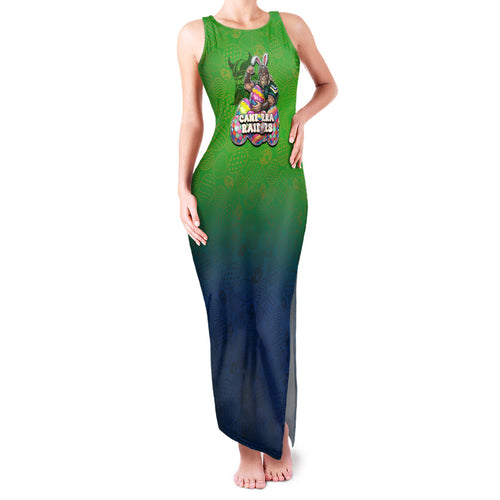 Personalized Canberra Raiders Family Matching Tank Maxi Dress and Hawaiian Shirt Easter Mascot - Colorful Eggs Cartoon Style