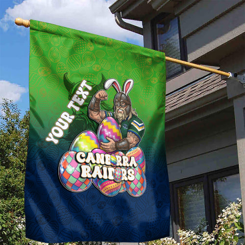 Personalized Canberra Raiders Garden Flag Easter Mascot - Colorful Eggs Cartoon Style