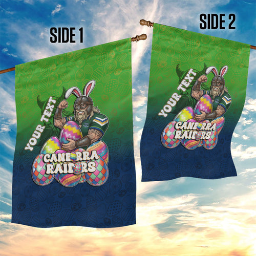 Personalized Canberra Raiders Garden Flag Easter Mascot - Colorful Eggs Cartoon Style
