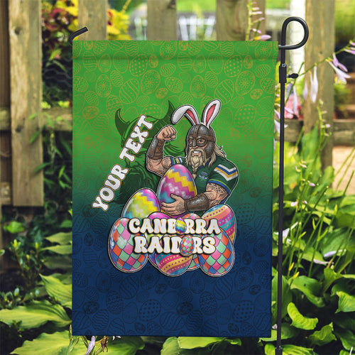 Personalized Canberra Raiders Garden Flag Easter Mascot - Colorful Eggs Cartoon Style