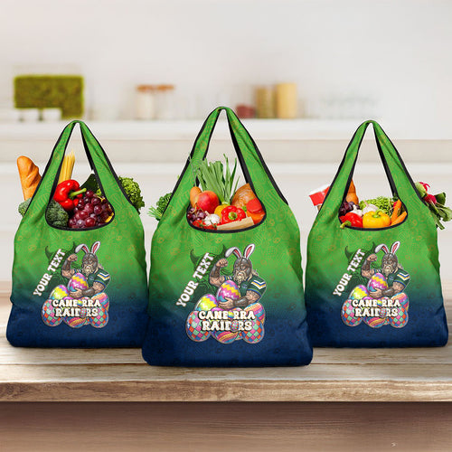 Personalized Canberra Raiders Grocery Bag Easter Mascot - Colorful Eggs Cartoon Style