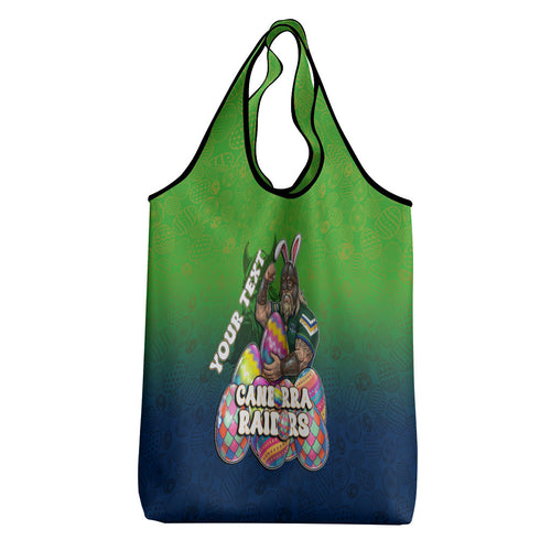 Personalized Canberra Raiders Grocery Bag Easter Mascot - Colorful Eggs Cartoon Style