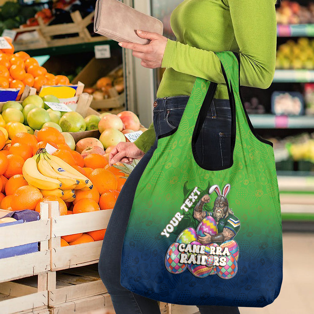 Personalized Canberra Raiders Grocery Bag Easter Mascot - Colorful Eggs Cartoon Style