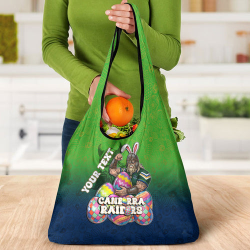 Personalized Canberra Raiders Grocery Bag Easter Mascot - Colorful Eggs Cartoon Style