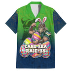Personalized Canberra Raiders Hawaiian Shirt Easter Mascot - Colorful Eggs Cartoon Style