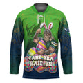 Personalized Canberra Raiders Hockey Jersey Easter Mascot - Colorful Eggs Cartoon Style