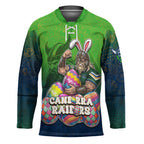 Personalized Canberra Raiders Hockey Jersey Easter Mascot - Colorful Eggs Cartoon Style