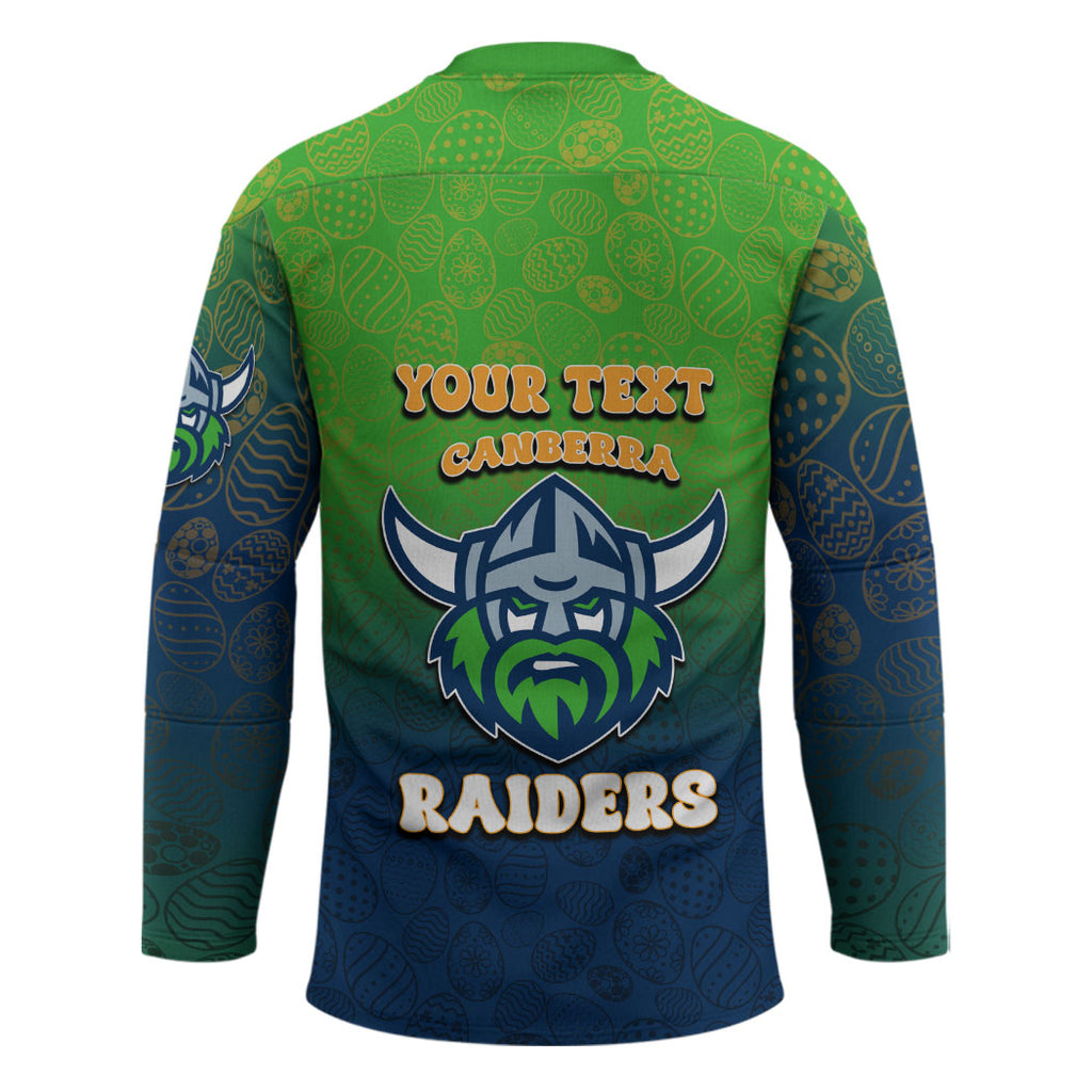 Personalized Canberra Raiders Hockey Jersey Easter Mascot - Colorful Eggs Cartoon Style