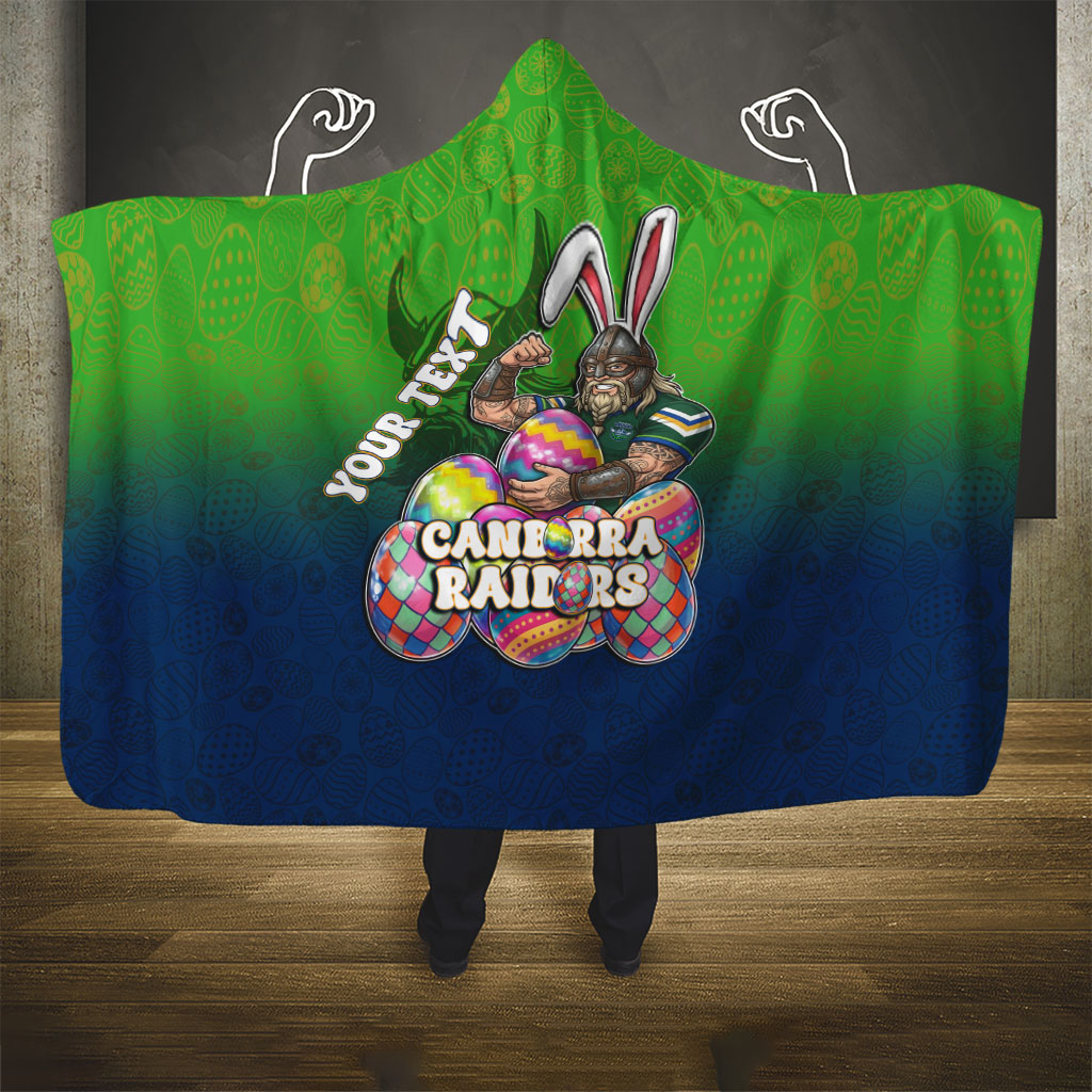 Personalized Canberra Raiders Hooded Blanket Easter Mascot - Colorful Eggs Cartoon Style