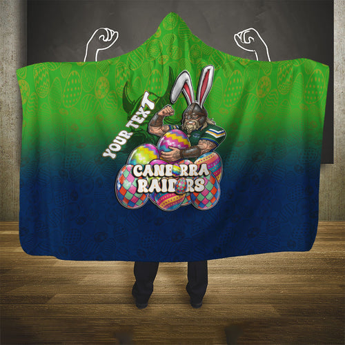 Personalized Canberra Raiders Hooded Blanket Easter Mascot - Colorful Eggs Cartoon Style