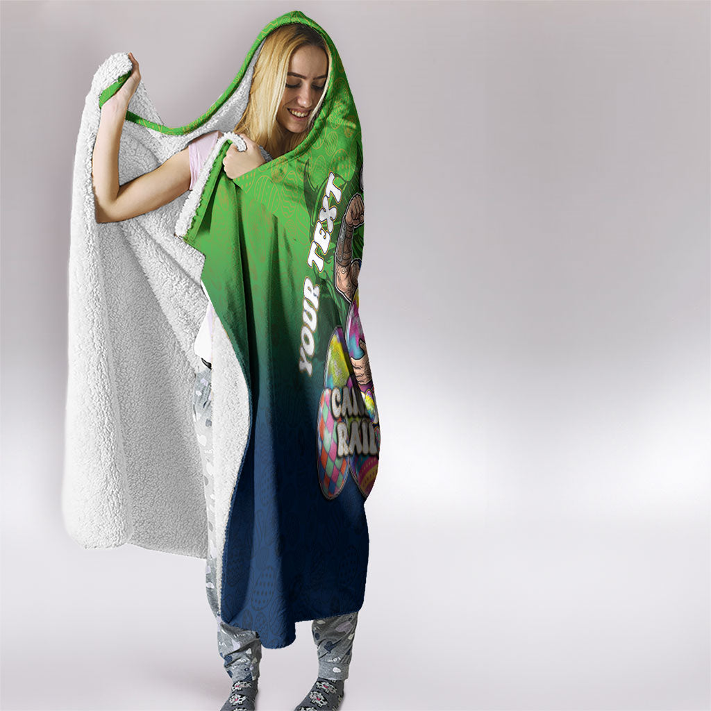 Personalized Canberra Raiders Hooded Blanket Easter Mascot - Colorful Eggs Cartoon Style