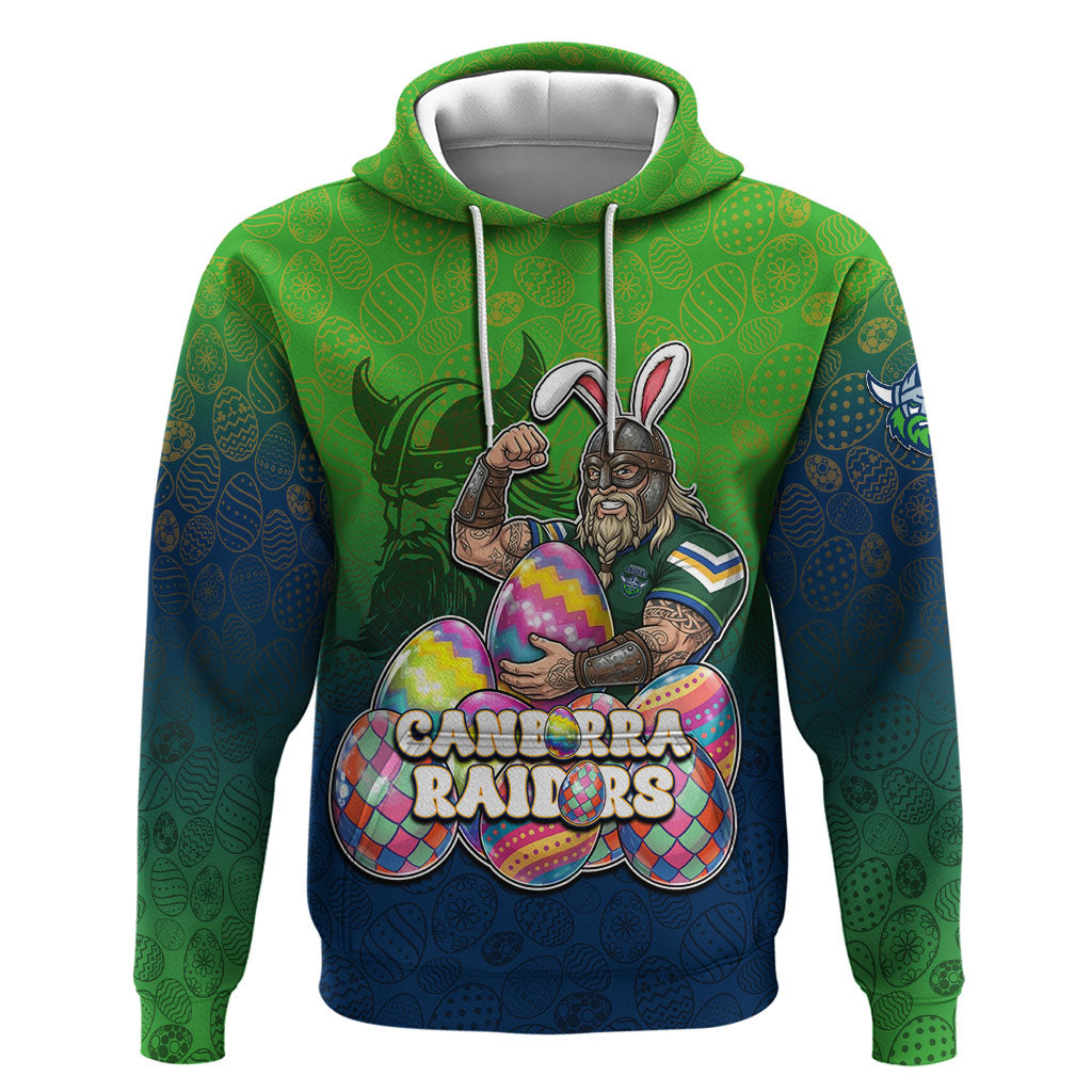 Personalized Canberra Raiders Hoodie Easter Mascot - Colorful Eggs Cartoon Style