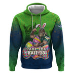 Personalized Canberra Raiders Hoodie Easter Mascot - Colorful Eggs Cartoon Style