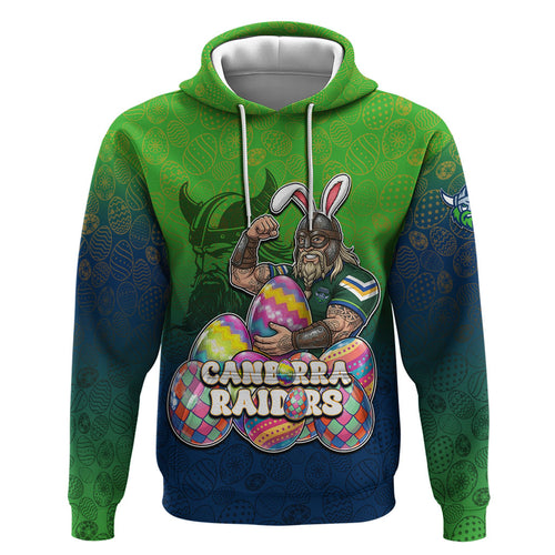 Personalized Canberra Raiders Hoodie Easter Mascot - Colorful Eggs Cartoon Style