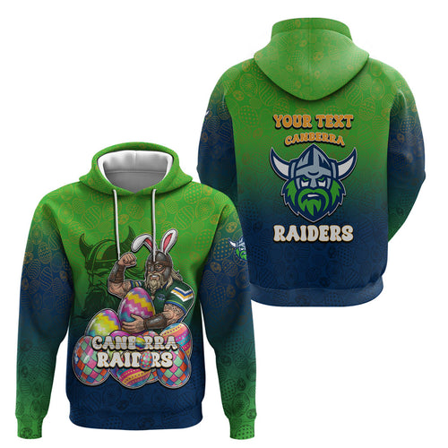 Personalized Canberra Raiders Hoodie Easter Mascot - Colorful Eggs Cartoon Style