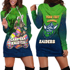 Personalized Canberra Raiders Hoodie Dress Easter Mascot - Colorful Eggs Cartoon Style