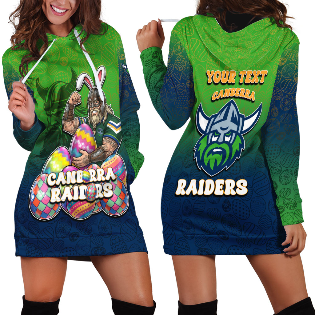 Personalized Canberra Raiders Hoodie Dress Easter Mascot - Colorful Eggs Cartoon Style