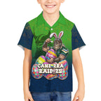 Personalized Canberra Raiders Kid Hawaiian Shirt Easter Mascot - Colorful Eggs Cartoon Style