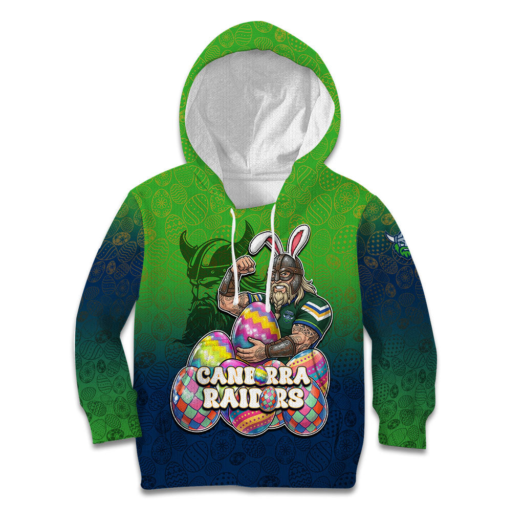 Personalized Canberra Raiders Kid Hoodie Easter Mascot - Colorful Eggs Cartoon Style