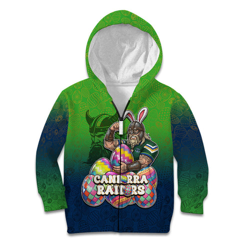 Personalized Canberra Raiders Kid Hoodie Easter Mascot - Colorful Eggs Cartoon Style