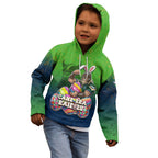 Personalized Canberra Raiders Kid Hoodie Easter Mascot - Colorful Eggs Cartoon Style