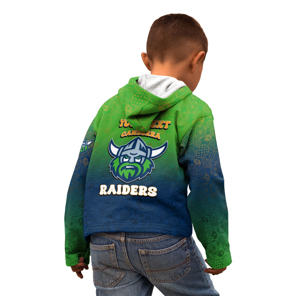 Personalized Canberra Raiders Kid Hoodie Easter Mascot - Colorful Eggs Cartoon Style
