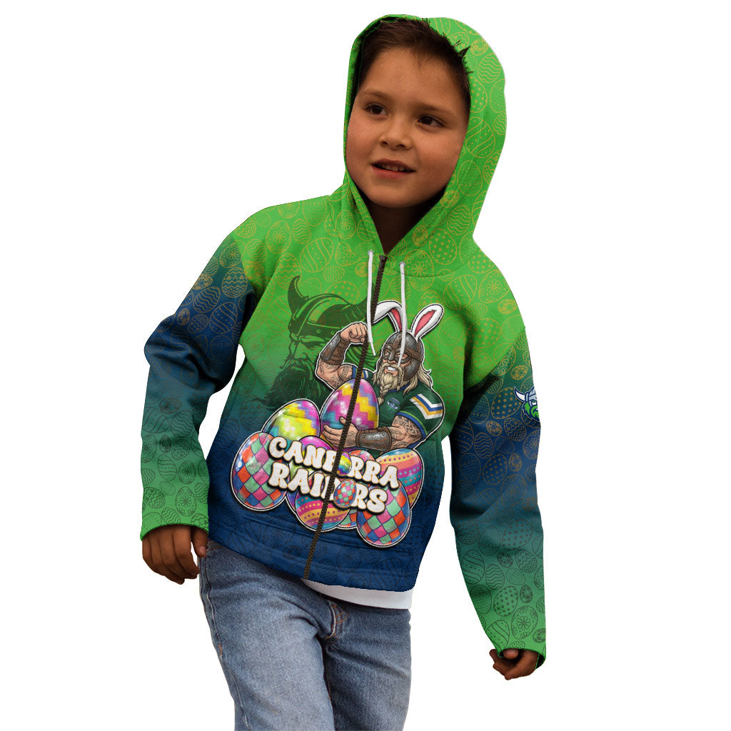 Personalized Canberra Raiders Kid Hoodie Easter Mascot - Colorful Eggs Cartoon Style