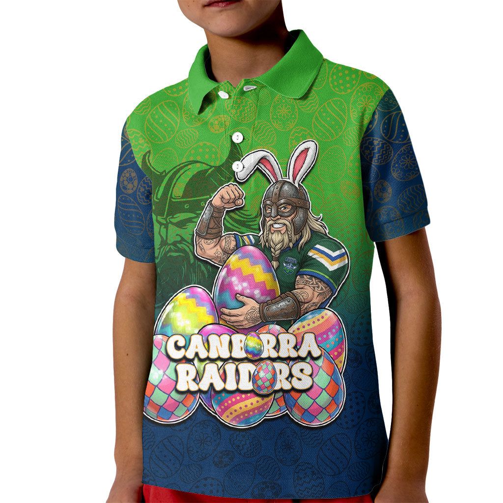 Personalized Canberra Raiders Kid Polo Shirt Easter Mascot - Colorful Eggs Cartoon Style