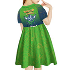 Personalized Canberra Raiders Kid Short Sleeve Dress Easter Mascot - Colorful Eggs Cartoon Style
