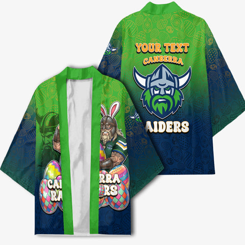 Personalized Canberra Raiders Kimono Easter Mascot - Colorful Eggs Cartoon Style