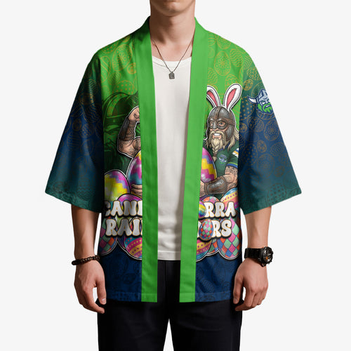 Personalized Canberra Raiders Kimono Easter Mascot - Colorful Eggs Cartoon Style